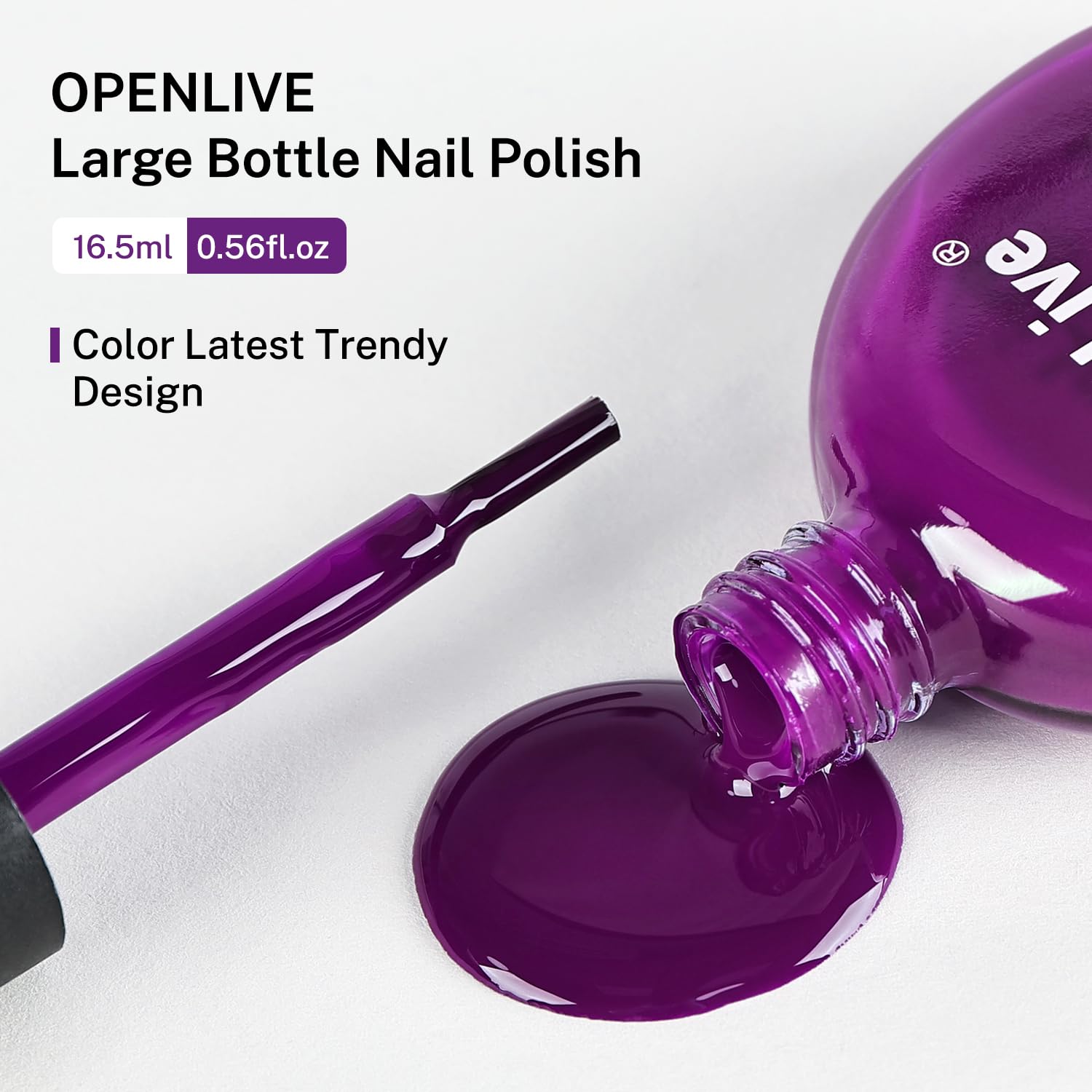 OpenLive purple nail polish on nails for an at-home manicure
