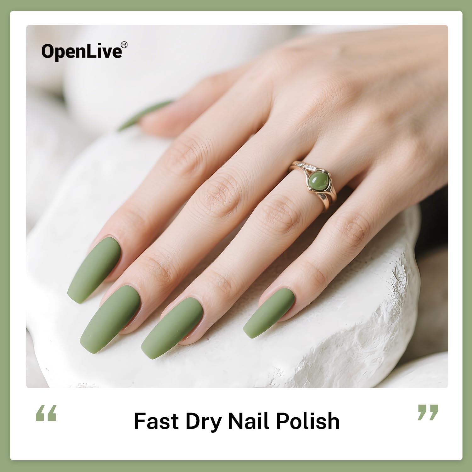 OpenLive fast-drying nail polish showing a high gloss finish.