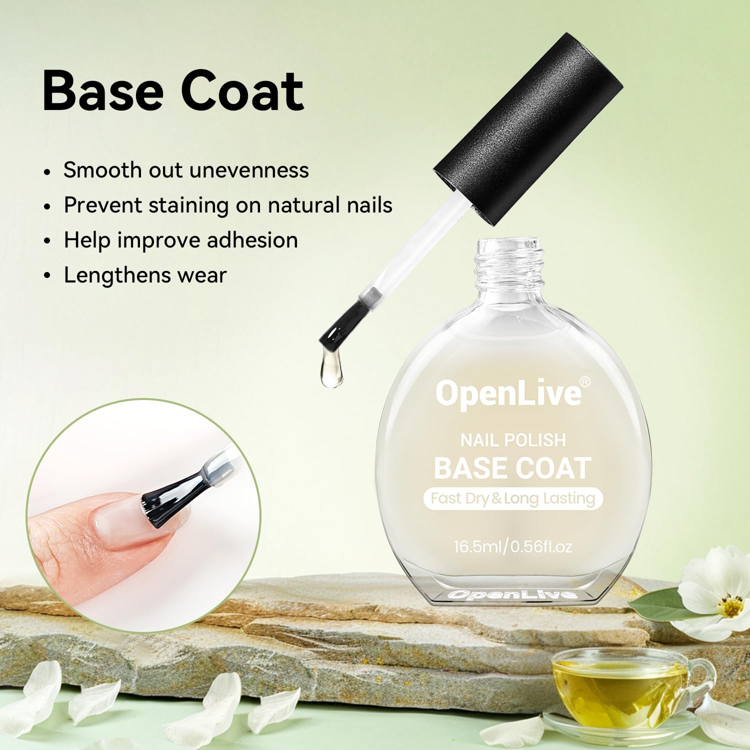 OpenLive top coat bottle delivering a glossy, durable finish