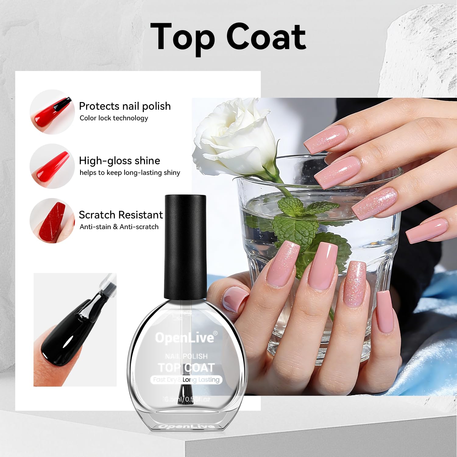 OpenLive top coat cap dispensing for quick, clean application