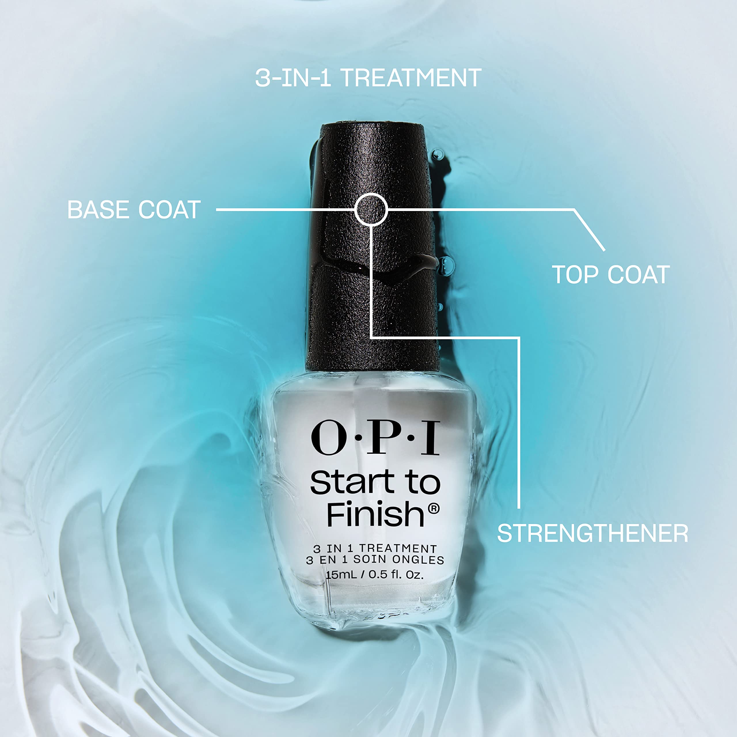 OPI Inicio a Fin con brocha amplia para cobertura suave y uniforme.
