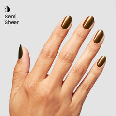 OPI Band Tease tono marrón con brillo dorado para look glam.
