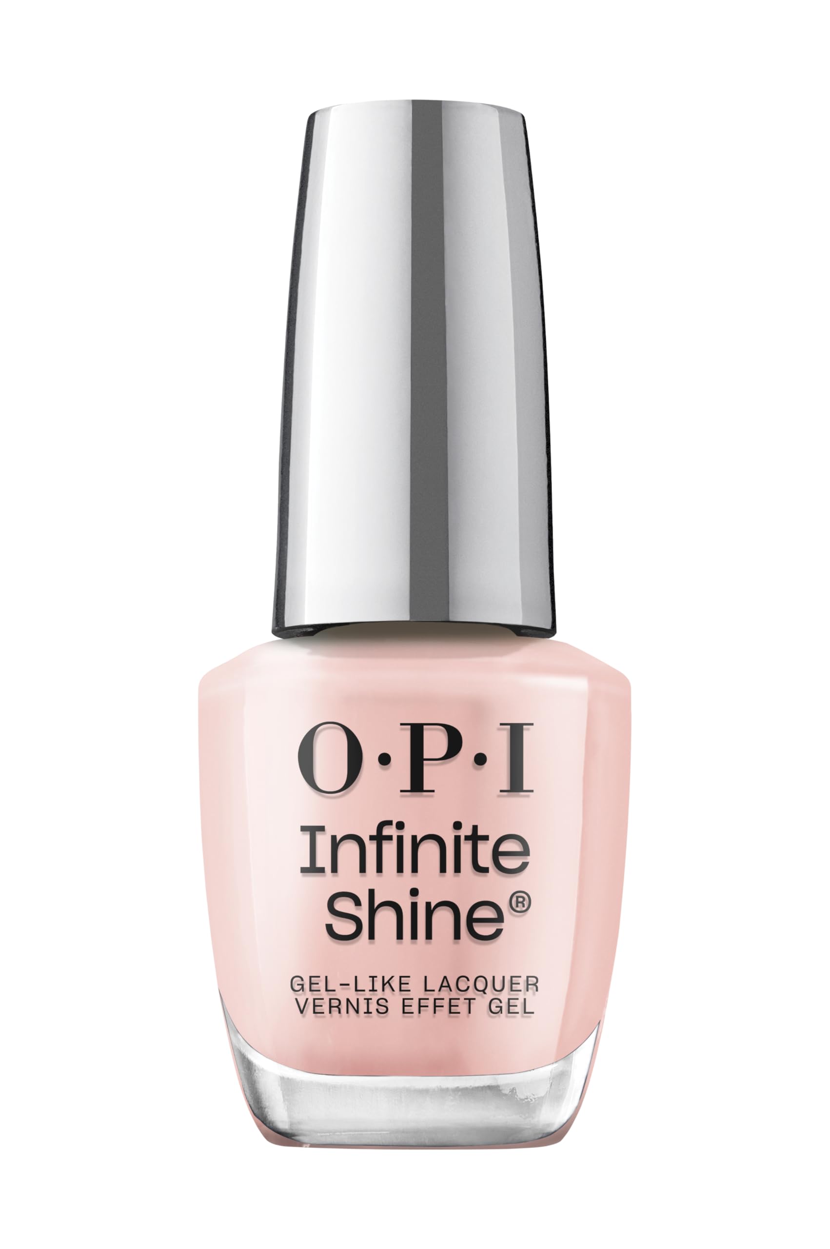 OPI Brillo Infinito, tono rosado suave, brillo duradero para uñas elegantes.