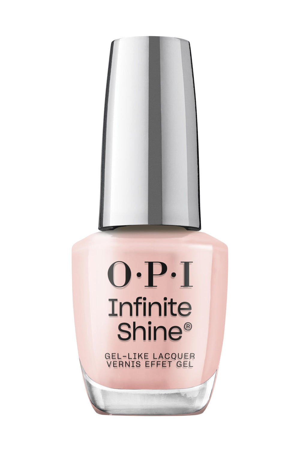 OPI Brillo Infinito, tono rosado suave, brillo duradero para uñas elegantes.
