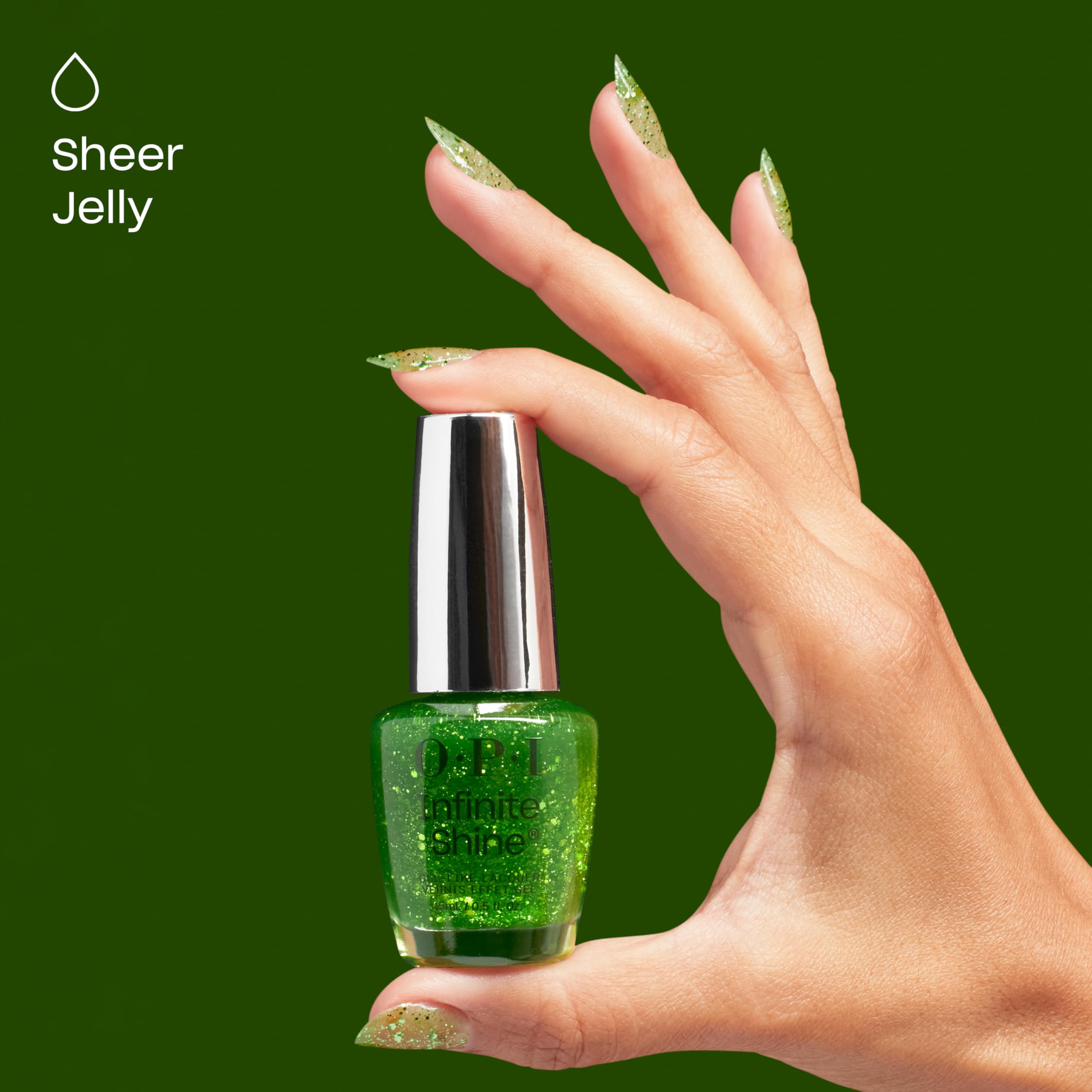 OPI Infinite Shine CelebrATE That: efecto glitter verde para looks festivos.