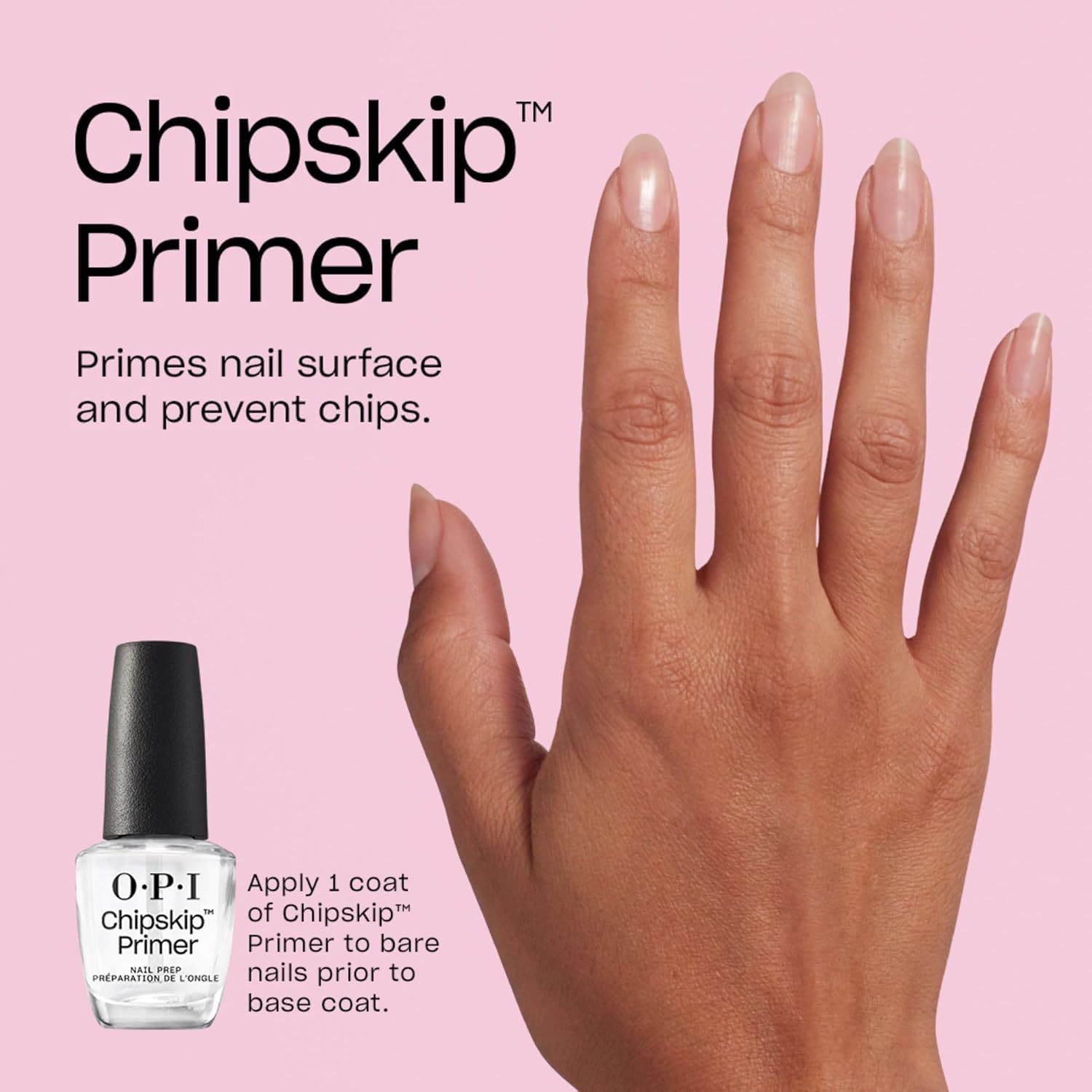OPI Chip Skip Primer brocha abrazando uñas, cobertura suave y sin rayas