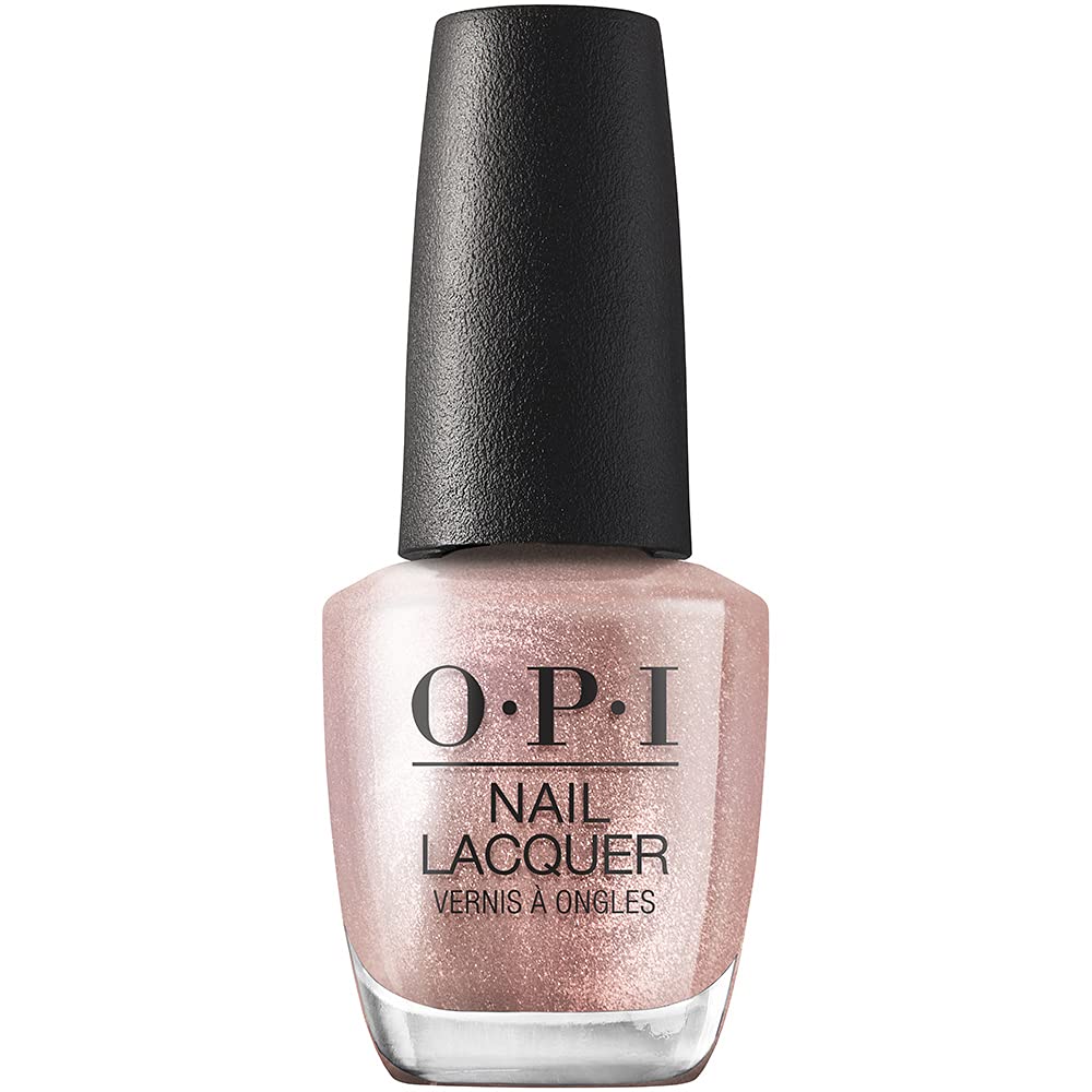 OPI Esmalte Composición Metálica: botella muestra tono rosa dorado y acabado duradero.