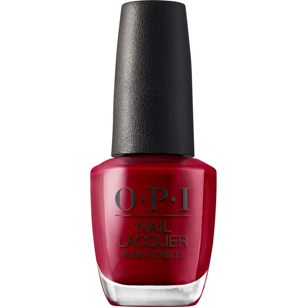 OPI Amore Grand Canal, primer plano de botella, rojo cremoso para un acabado duradero.