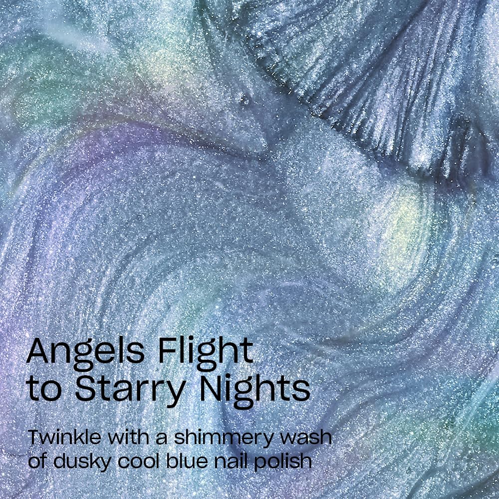 OPI Angels Flight to Starry Nights: muestra en uñas con efecto holográfico, estilo moderno.