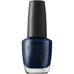 OPI Midnight Mantra, botella de esmalte azul marino crema, acabado duradero.