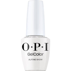 OPI GelColor Alpine Snow bottle shot shows a crisp, glossy white finish for salon nails.