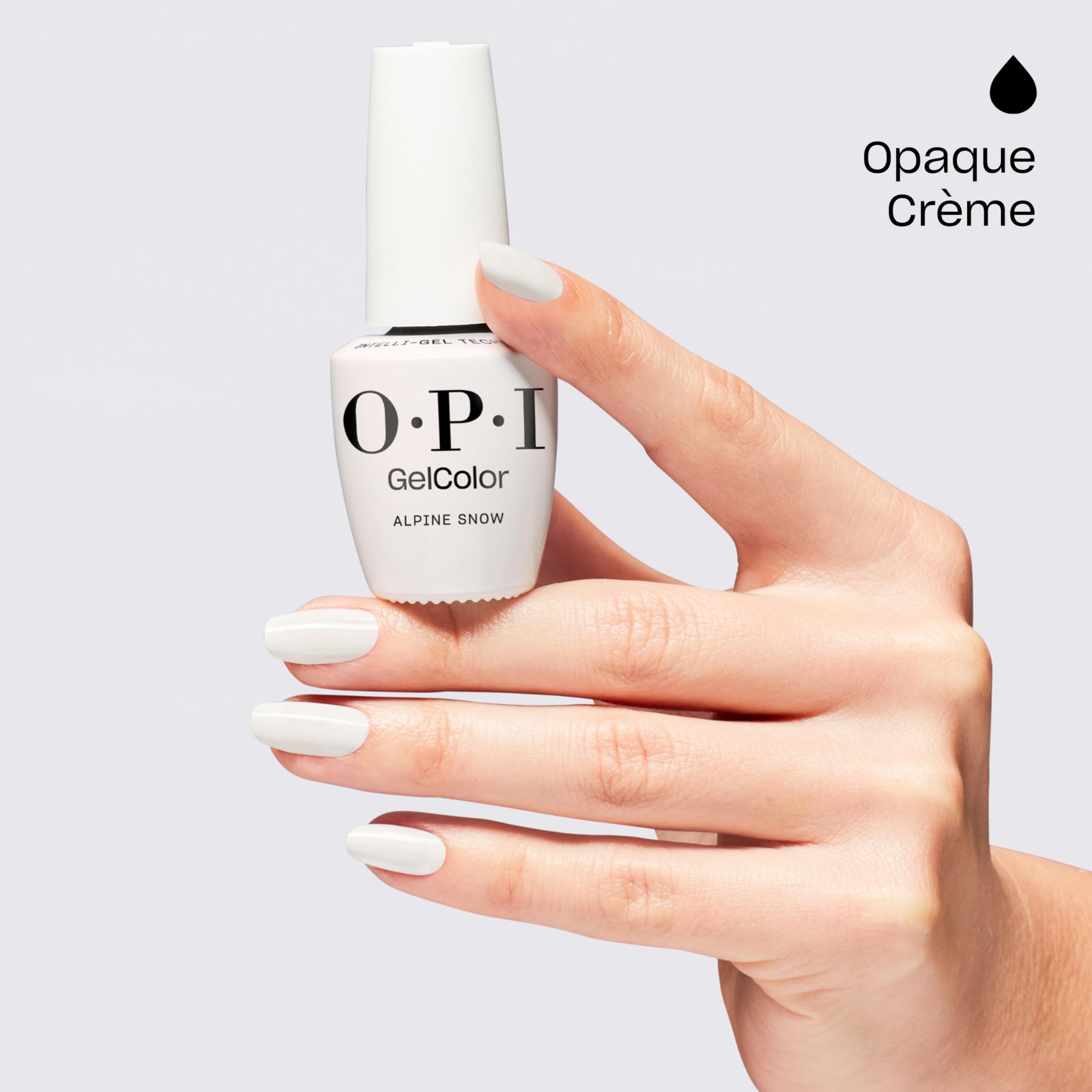 OPI GelColor Alpine Snow close-up showcases durable, high-gloss shine.
