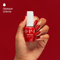 OPI GelColor Big Apple Red nails under LED lamp cure quickly and evenly.