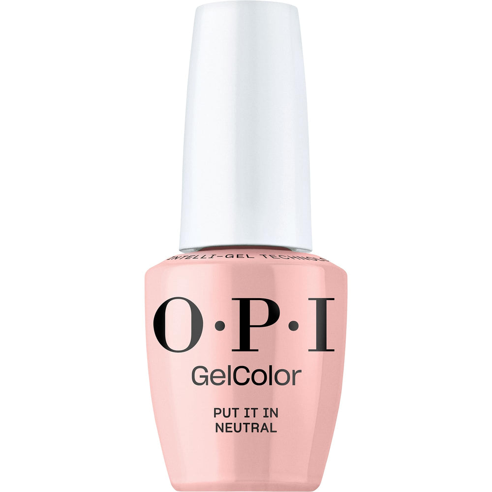 OPI GelColor Put It in Neutral bottle showing a sheer nude pink shade for long-lasting color.