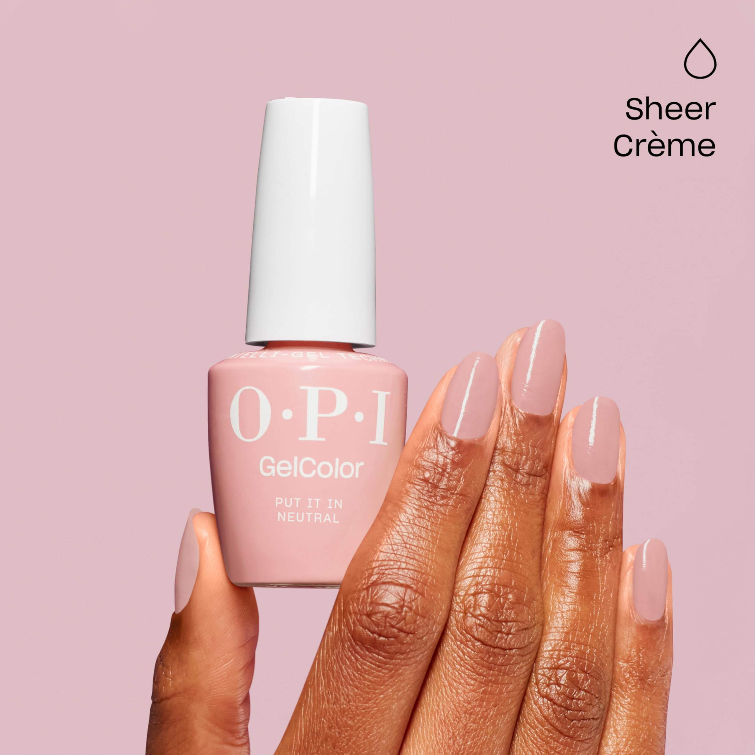 OPI GelColor Put It in Neutral high-gloss finish enhances shine.