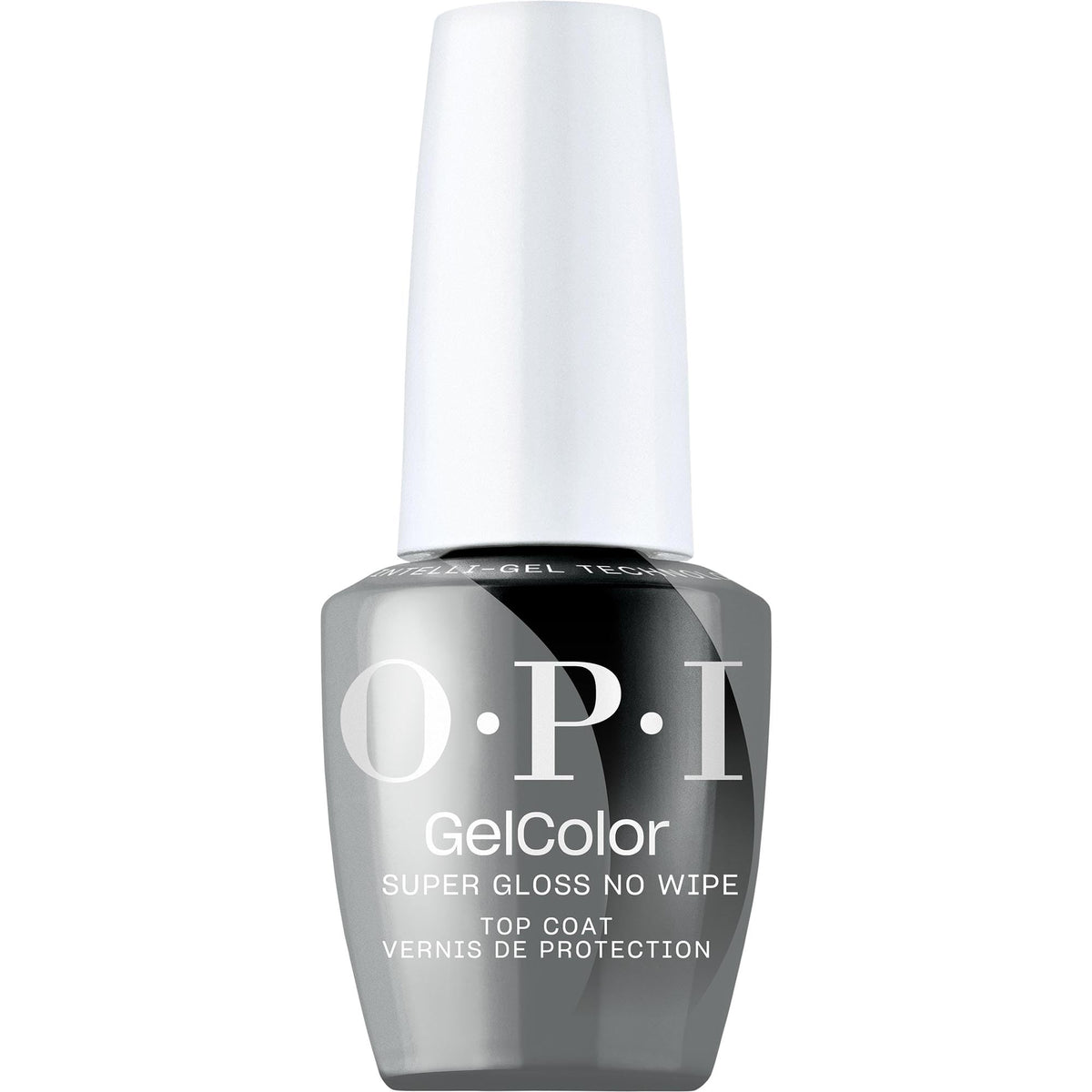 OPI GelColor No-Wipe Top Coat bottle delivering ultra-high shine and long-lasting protection.