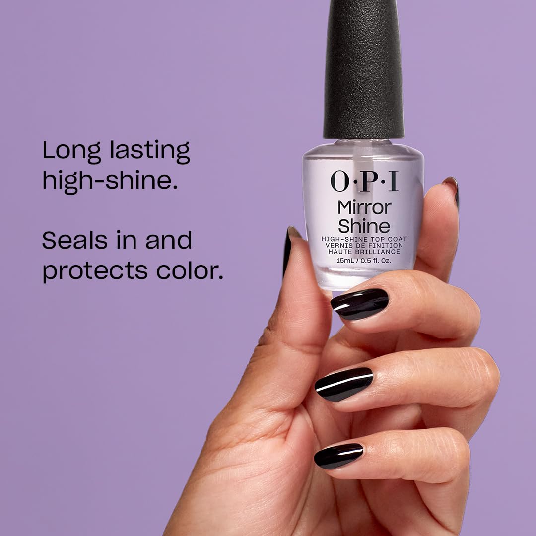 OPI Mirror Shine Top Coat: acabado de alto brillo para uñas pulidas.
