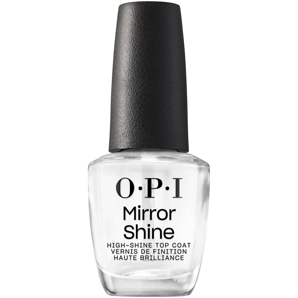 OPI Mirror Shine Top Coat: botella mostrando brillo intenso y protección del color.