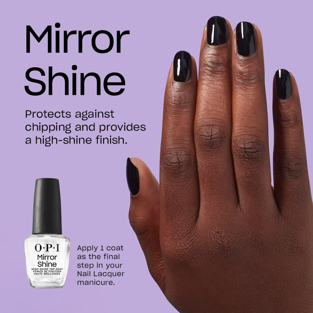 OPI Mirror Shine Top Coat: brocha lista para cobertura suave y sin vetas.