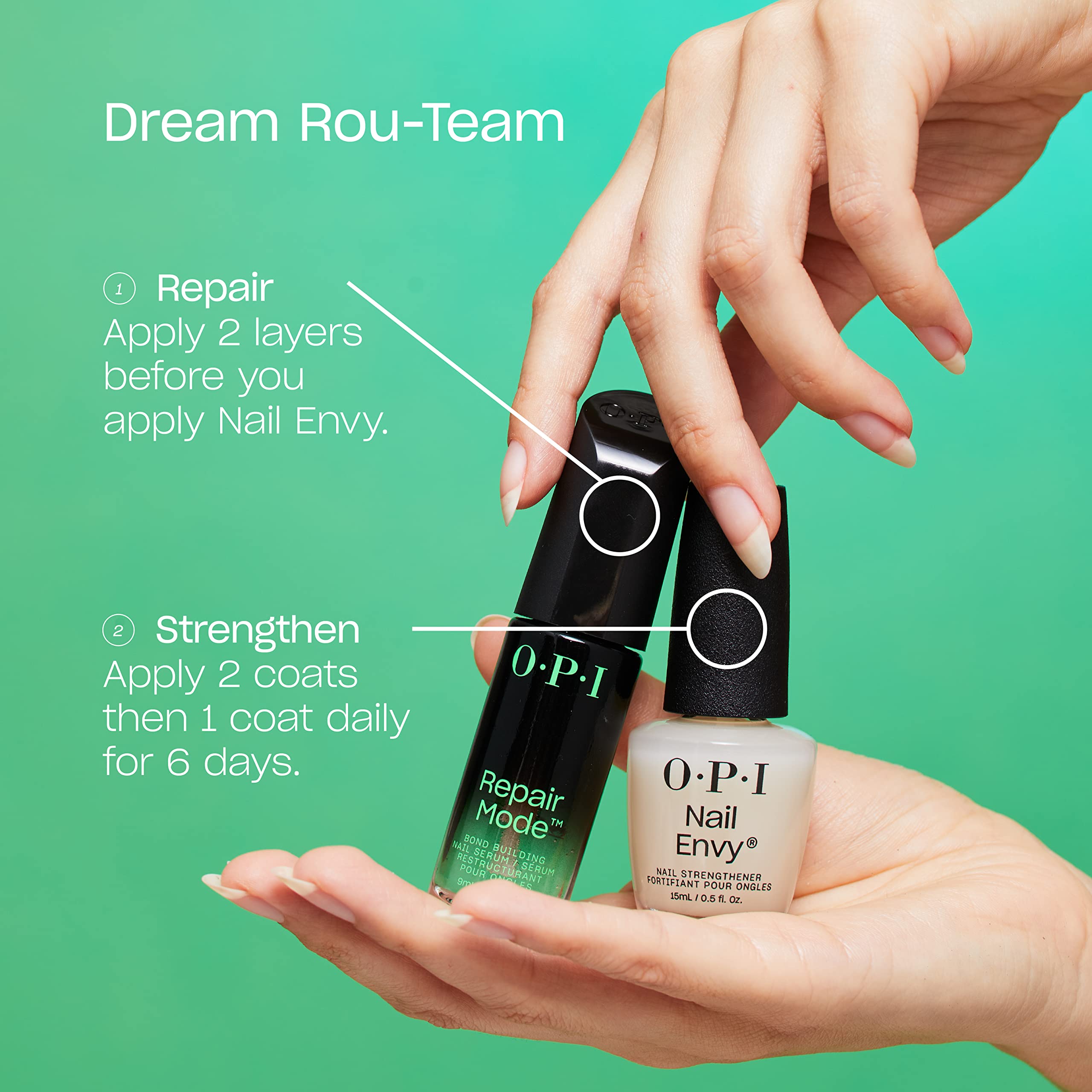 Application of OPI Nail Envy Alpine Snow on bare nail for strengthening layers.