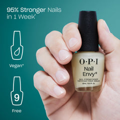 OPI Nail Envy with Tri-Flex Technology highlighted for layer-building nail strength.