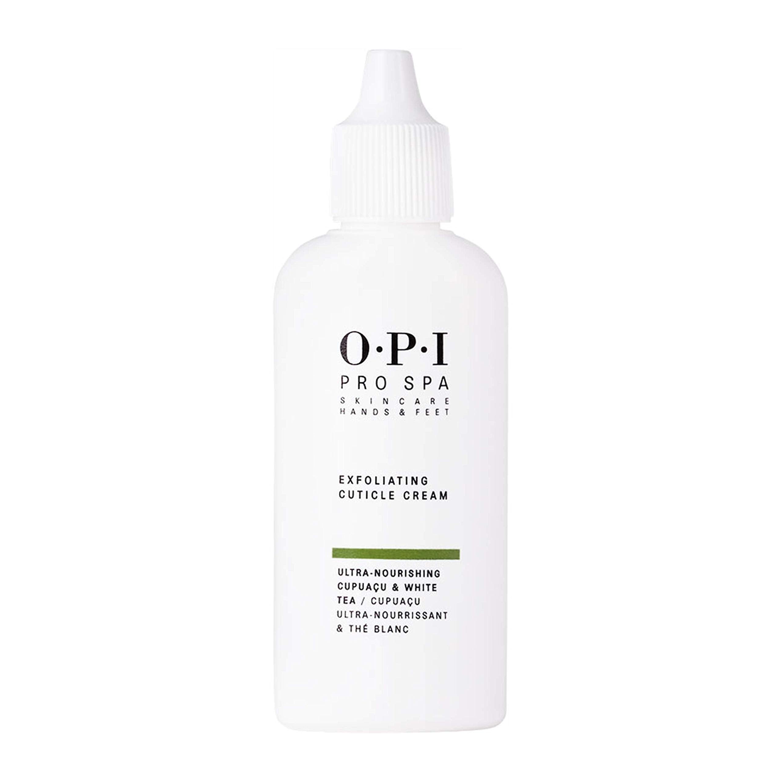 OPI ProSpa crema exfoliante para cutículas, envase visible para suavizar cutículas secas.
