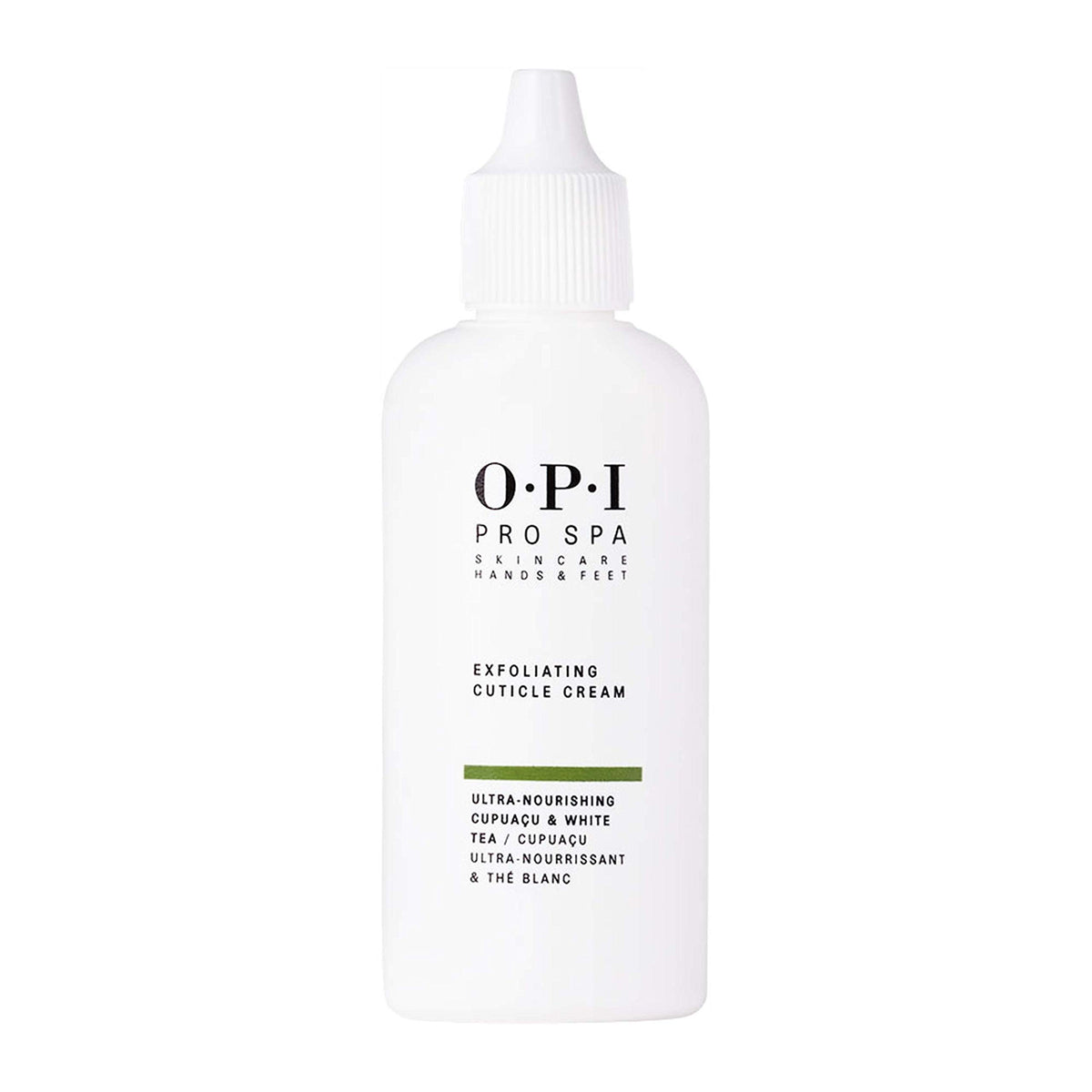 OPI ProSpa crema exfoliante para cutículas, envase visible para suavizar cutículas secas.