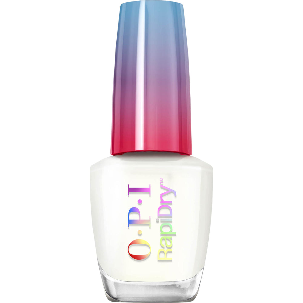 OPI RapiDry: bote de esmalte blanco crema en primer plano, acabado suave y duradero.
