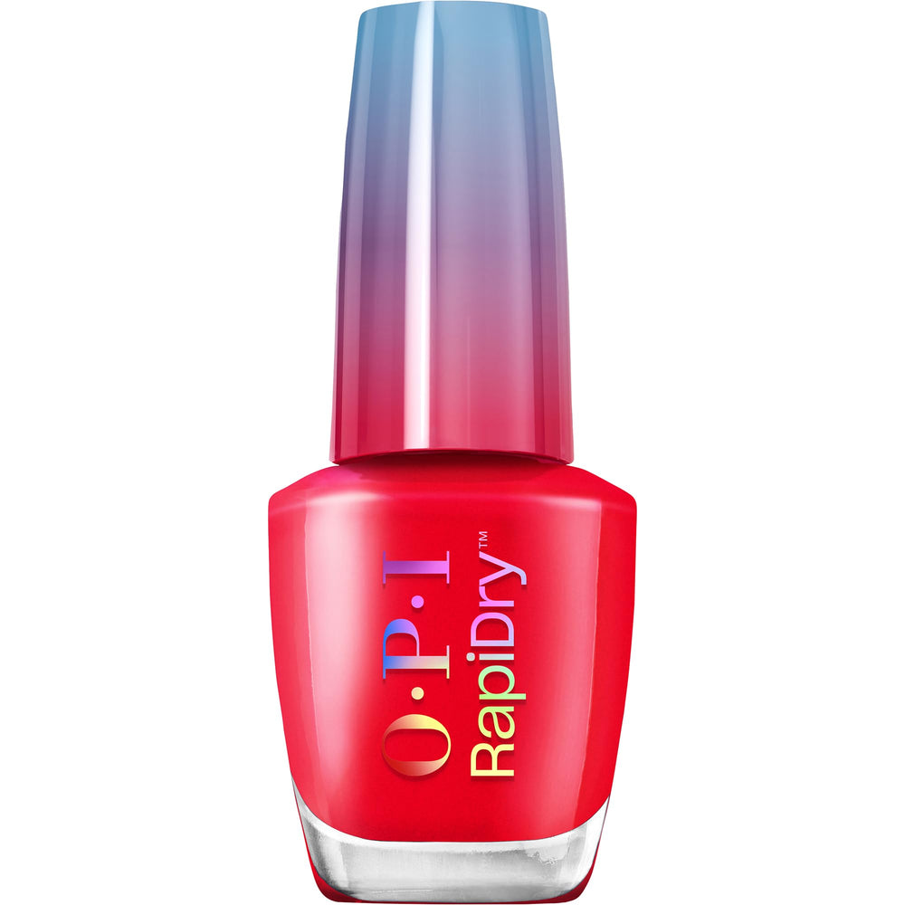 OPI RapiDry botella de esmalte con color rojo intenso.