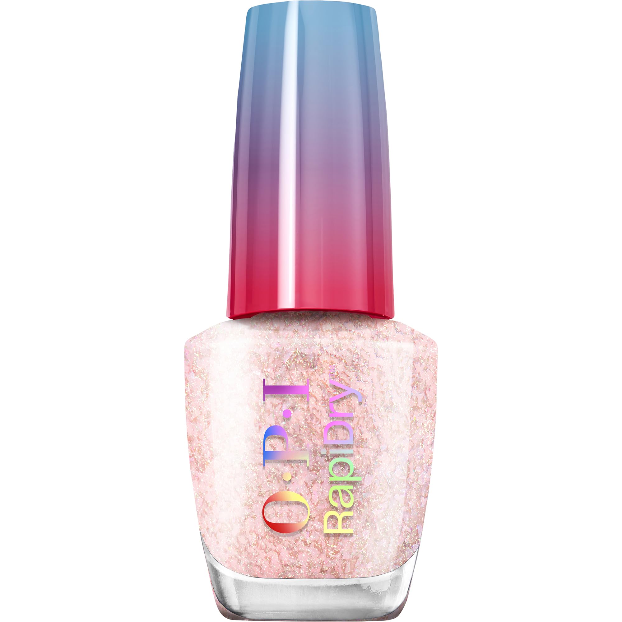 OPI RapiDry en tono durazno suave con brillo plateado para manicura rápida