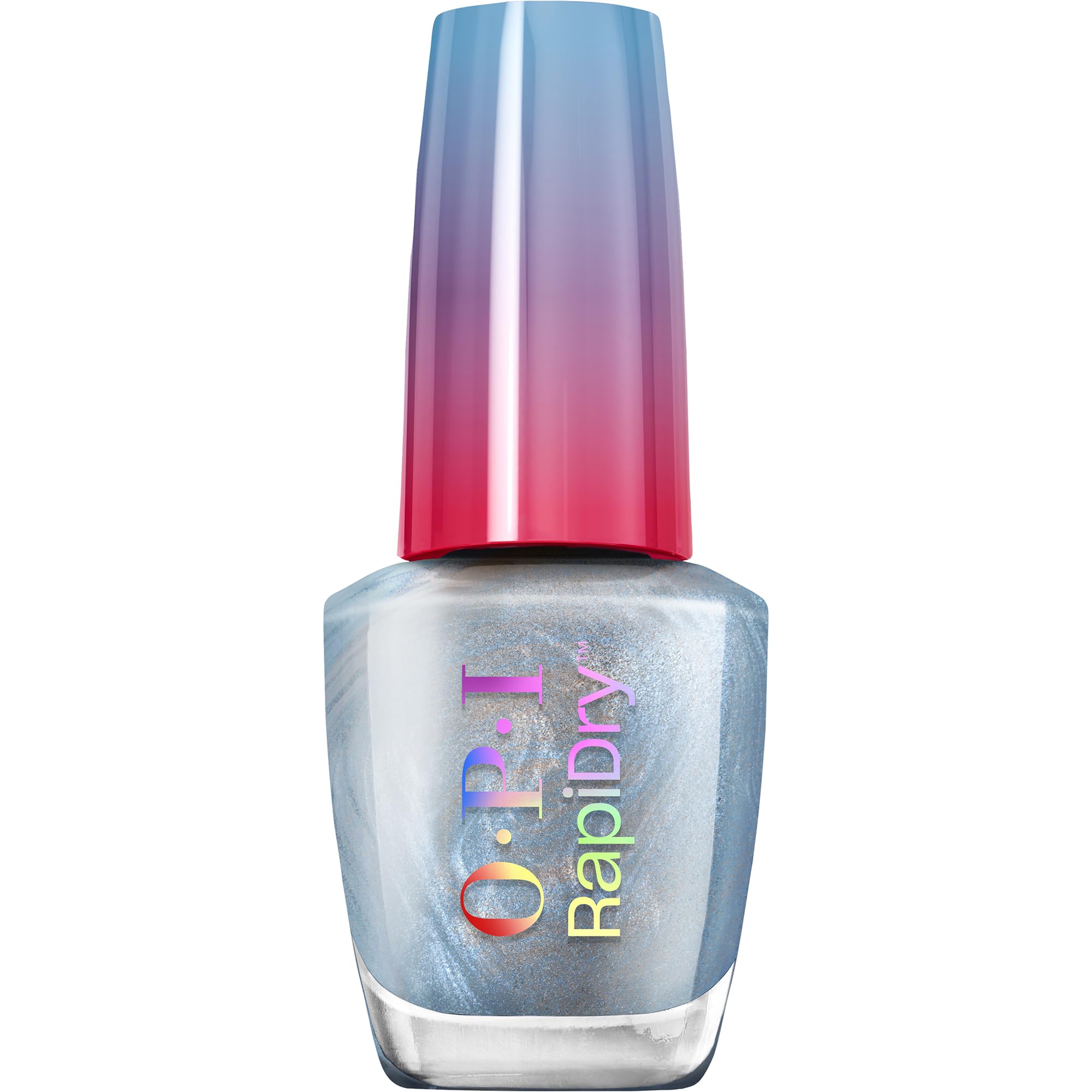 OPI RapiDry Freeze n’ Thank You en botella azul metálico, secado rápido.