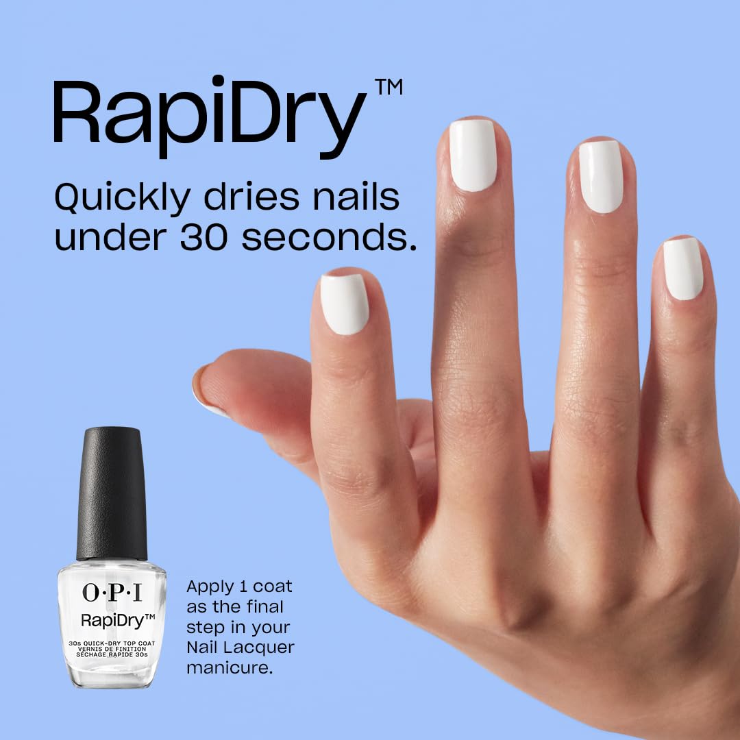 OPI RapiDry con brocha amplia para cobertura suave y sin rayas.