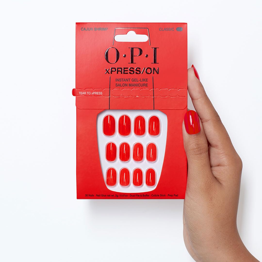 OPI xPRESS/ON Cajun Shrimp: variedad de diseños y longitudes para tu estilo.