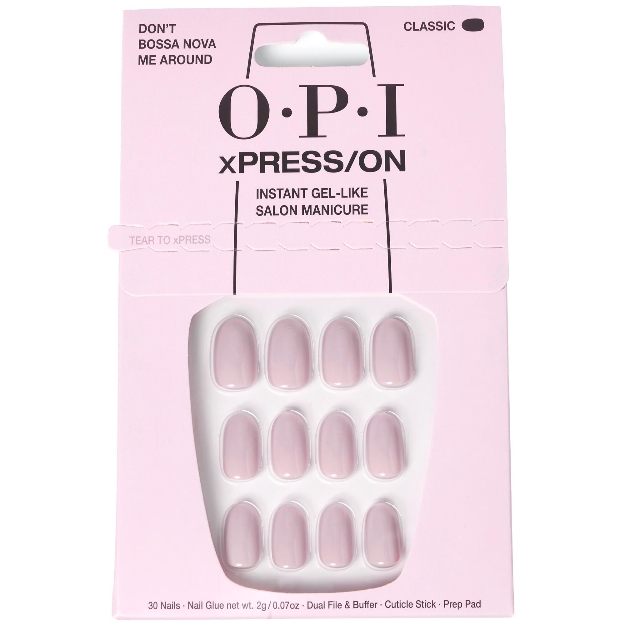 OPI xPRESS/ON Don’t Bossa Nova Me Around, uñas cortas redondas, apariencia natural para diario