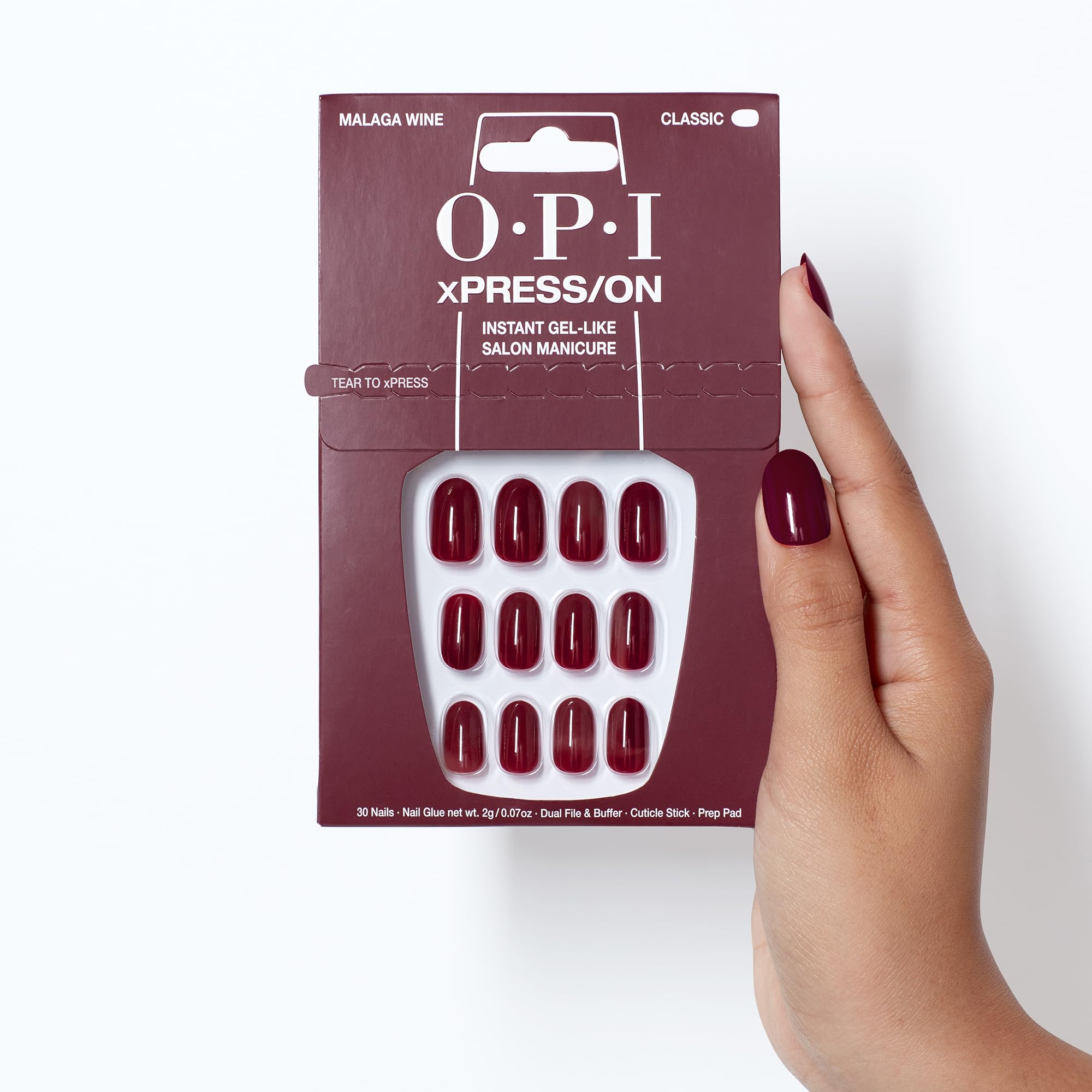 OPI xPRESS/ON Malaga Wine, durabilidad de hasta 14 días