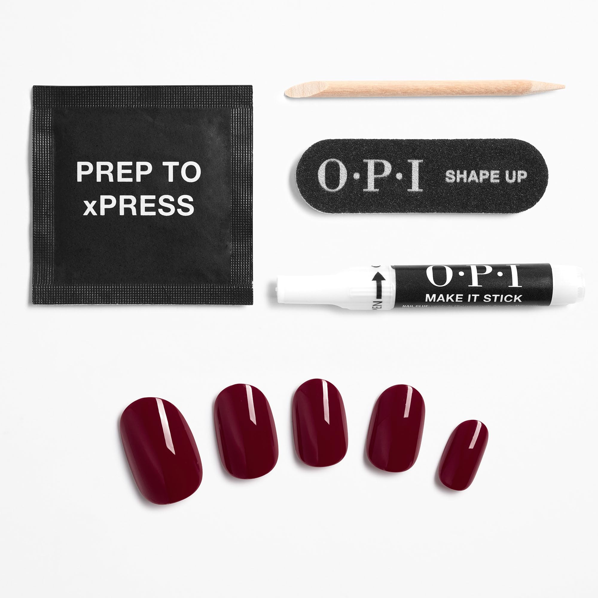 OPI xPRESS/ON Malaga Wine, forma redonda corta, ajuste natural