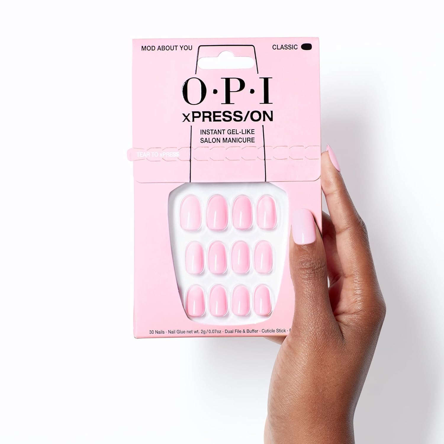 OPI xPRESS/ON Mod About You, formas de uñas almendra ataúd para ajuste cómodo.