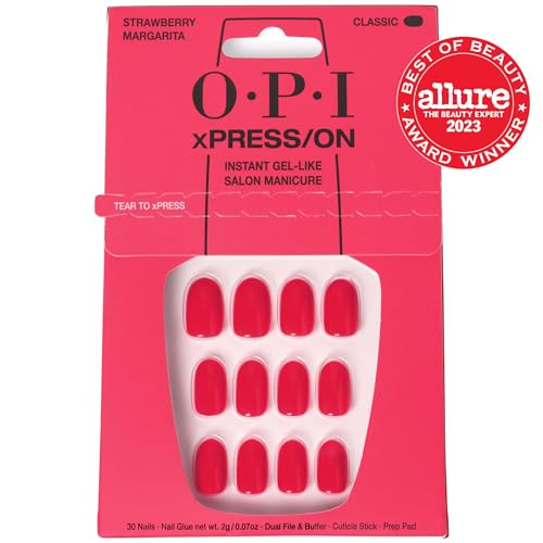 OPI xPRESS/ON Strawberry Margarita brillo rosa color intenso y acabado pulido