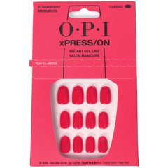 OPI xPRESS/ON Strawberry Margarita puntas cortas redondas rosa brillante para uñas uniformes