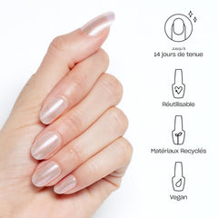 OPI xPRESS/ON, rosado iridiscente, ideal para retoques rápidos en casa sin complicaciones.