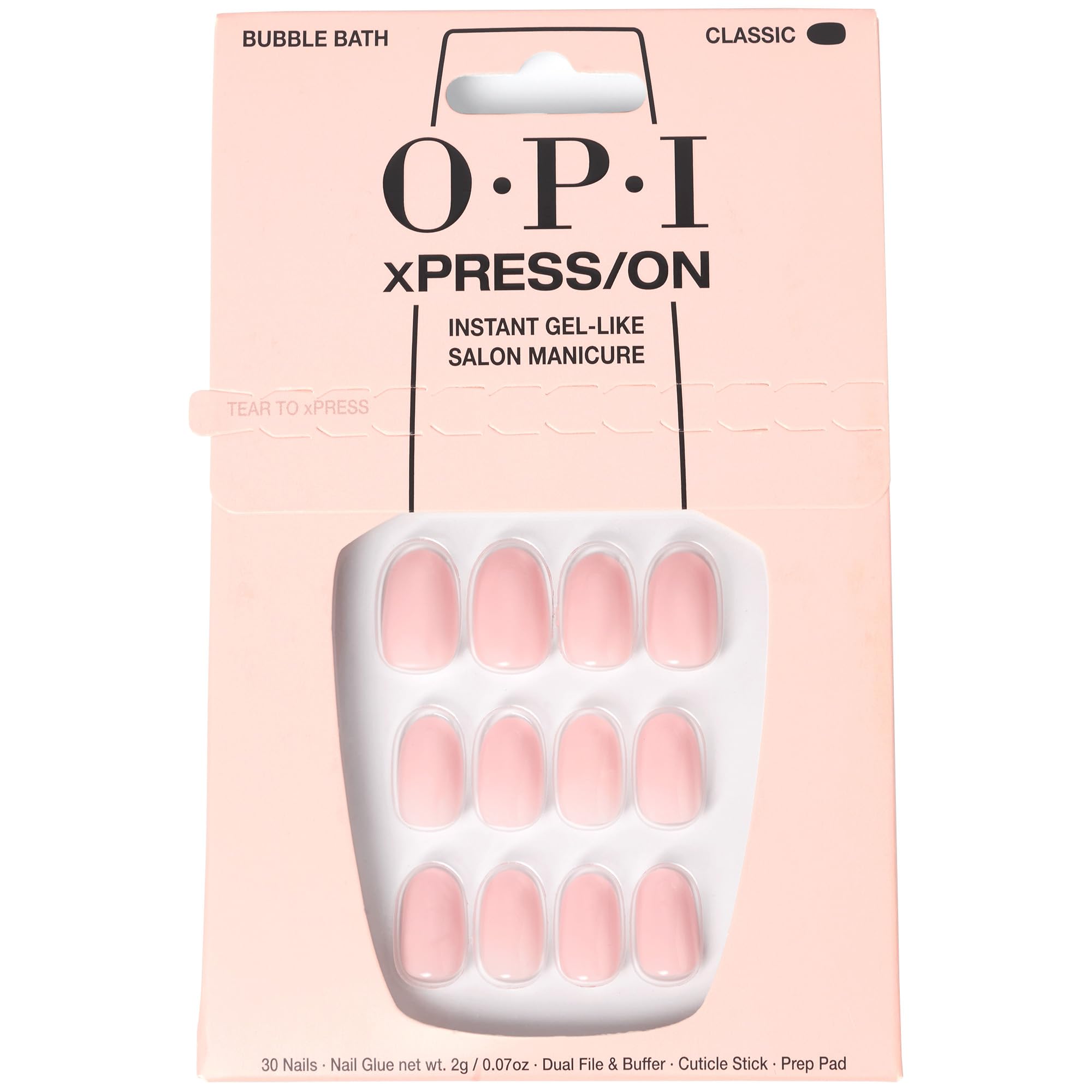 OPI xPRESS/ON, uñas postizas cortas redondas en rosa claro para uso diario.