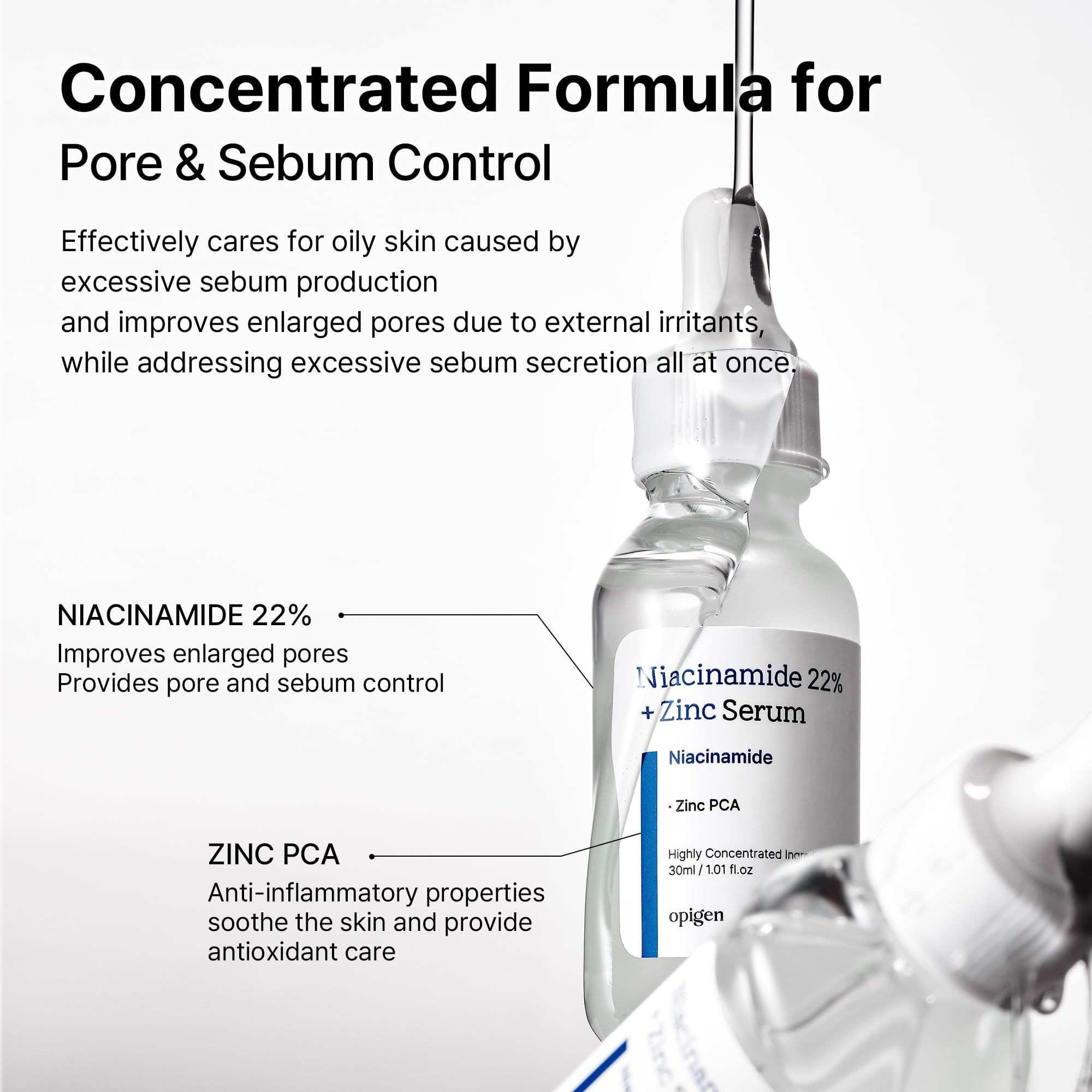 Opigen Niacinamida 22% + Zinc Serum, cuidado diario para piel grasa