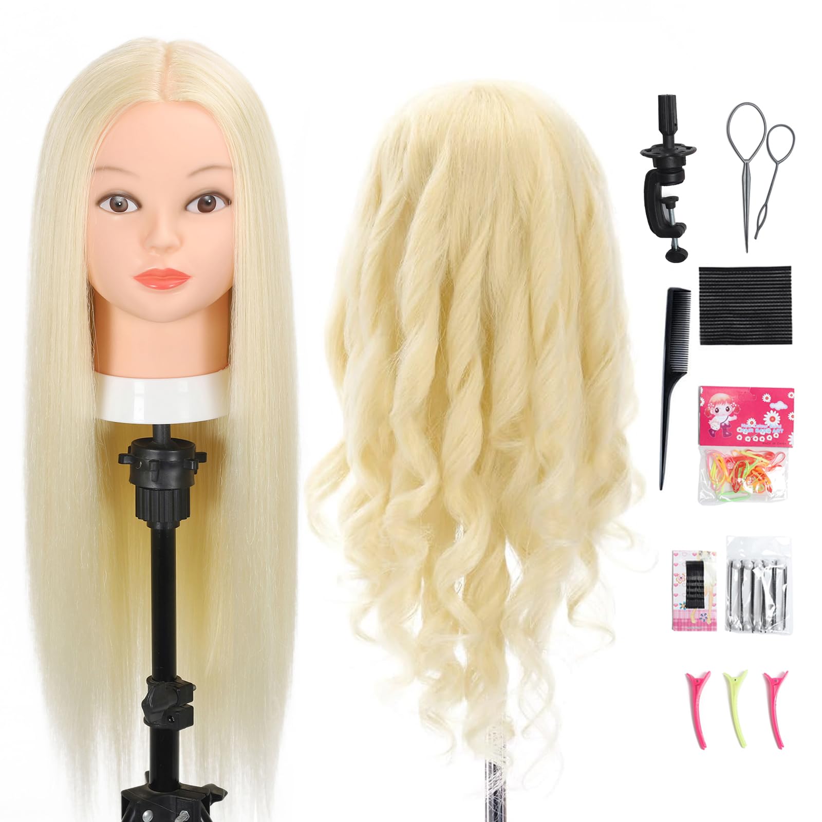 Opini mannequin head with hair close-up highlighting realistic 80% human hair for practice