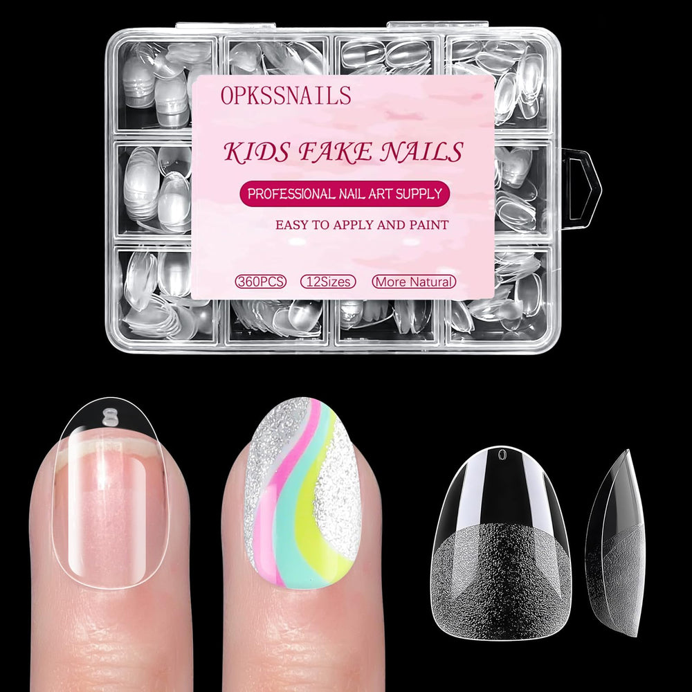OPkssnails short kid nail tips almond soft gel for easy at-home manicure.