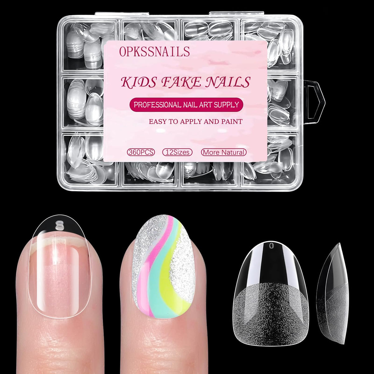 OPkssnails short kid nail tips almond soft gel for easy at-home manicure.