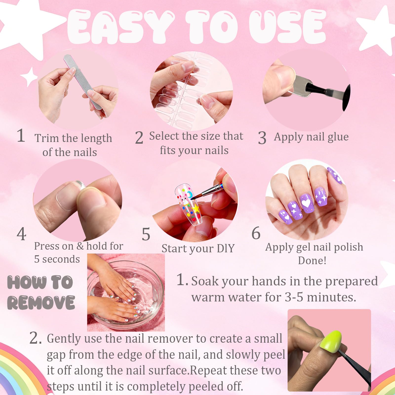 OPkssnails uñas transparentes claras para estilo natural