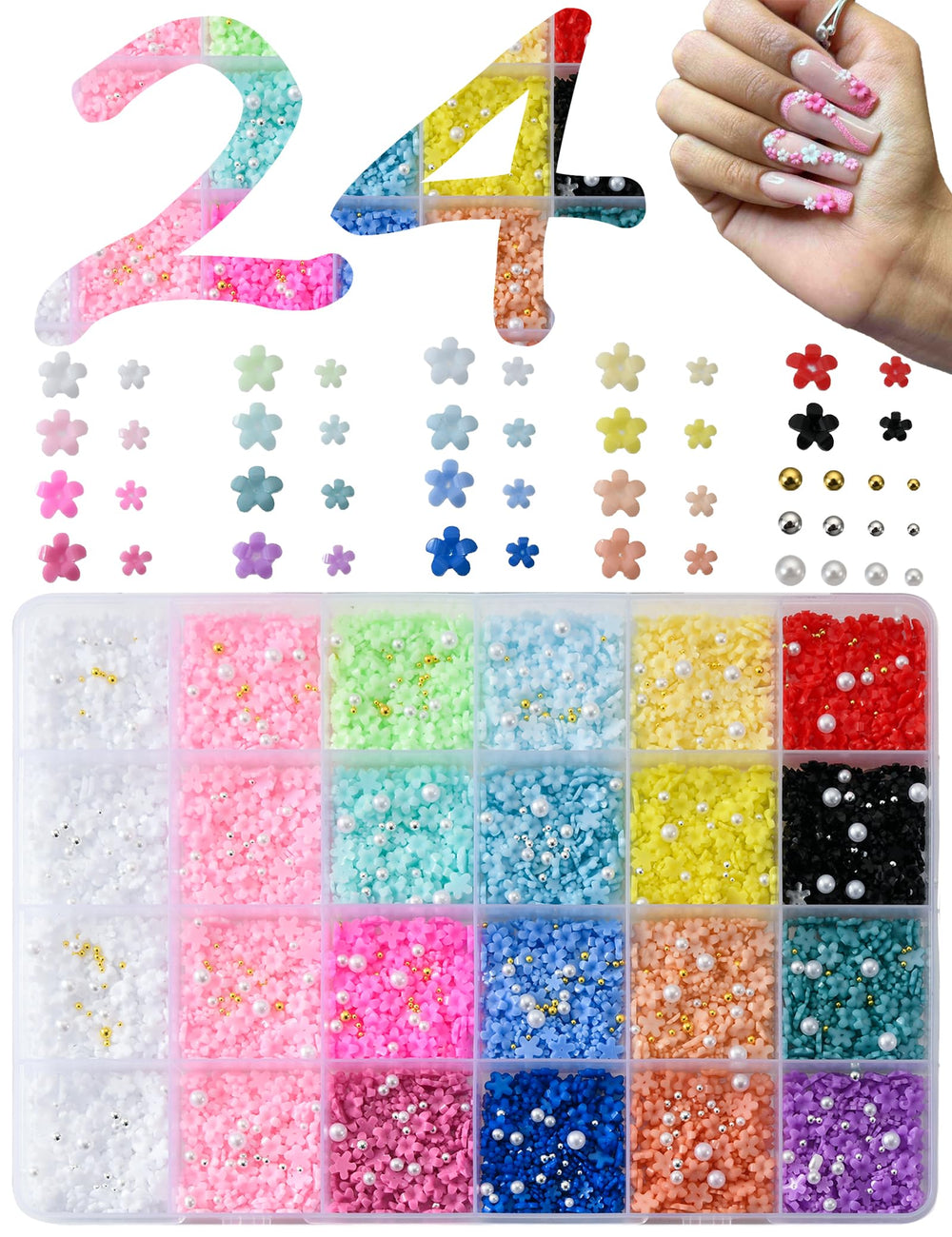 OPMADM flower nail charms in vibrant colors for delicate manicure accents