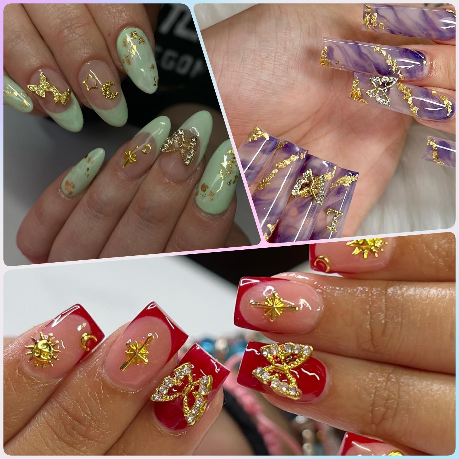 OPMADM gold nail charms hearts enhance romantic manicure accents