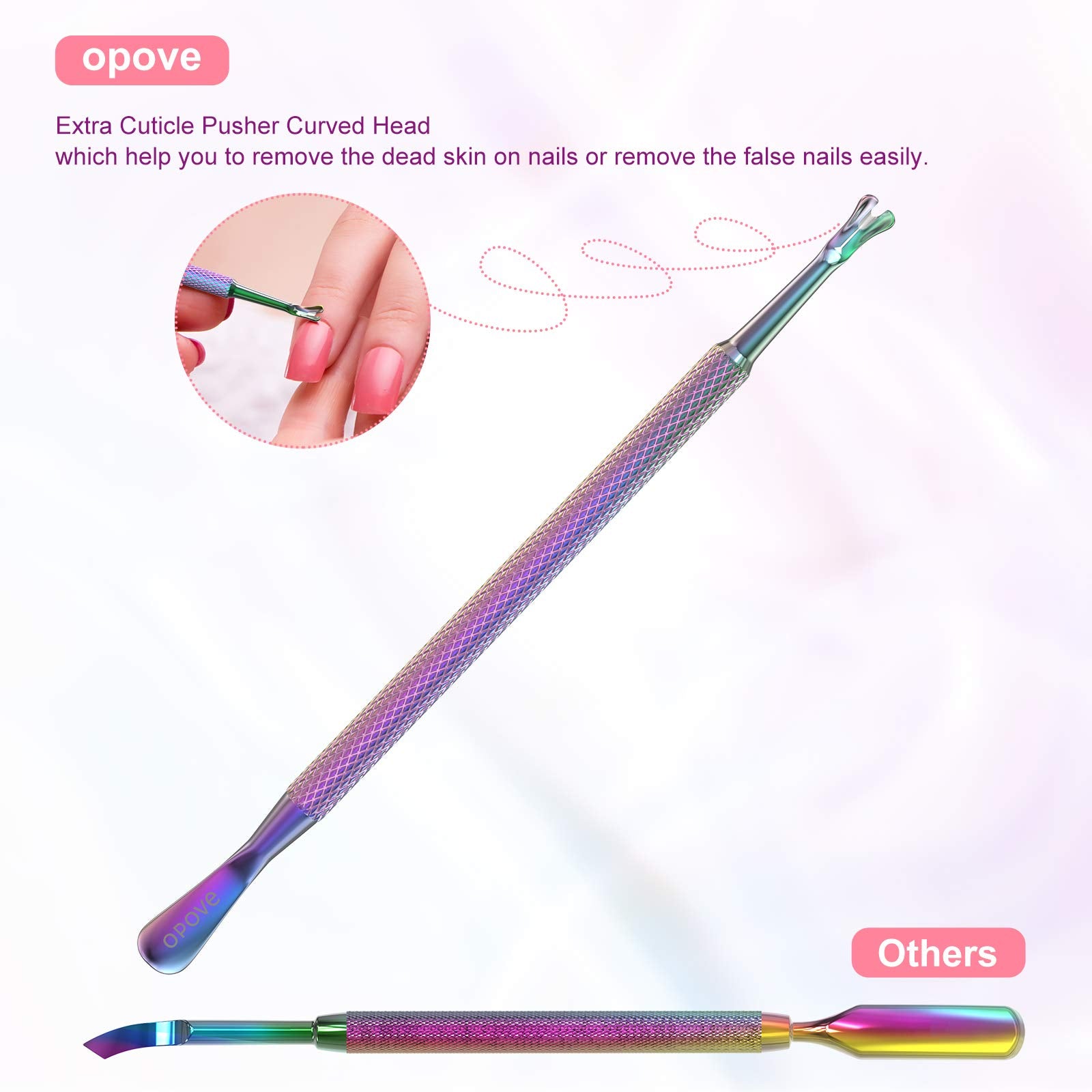 Opove P1 triangle end helps peel or remove gel polish efficiently.