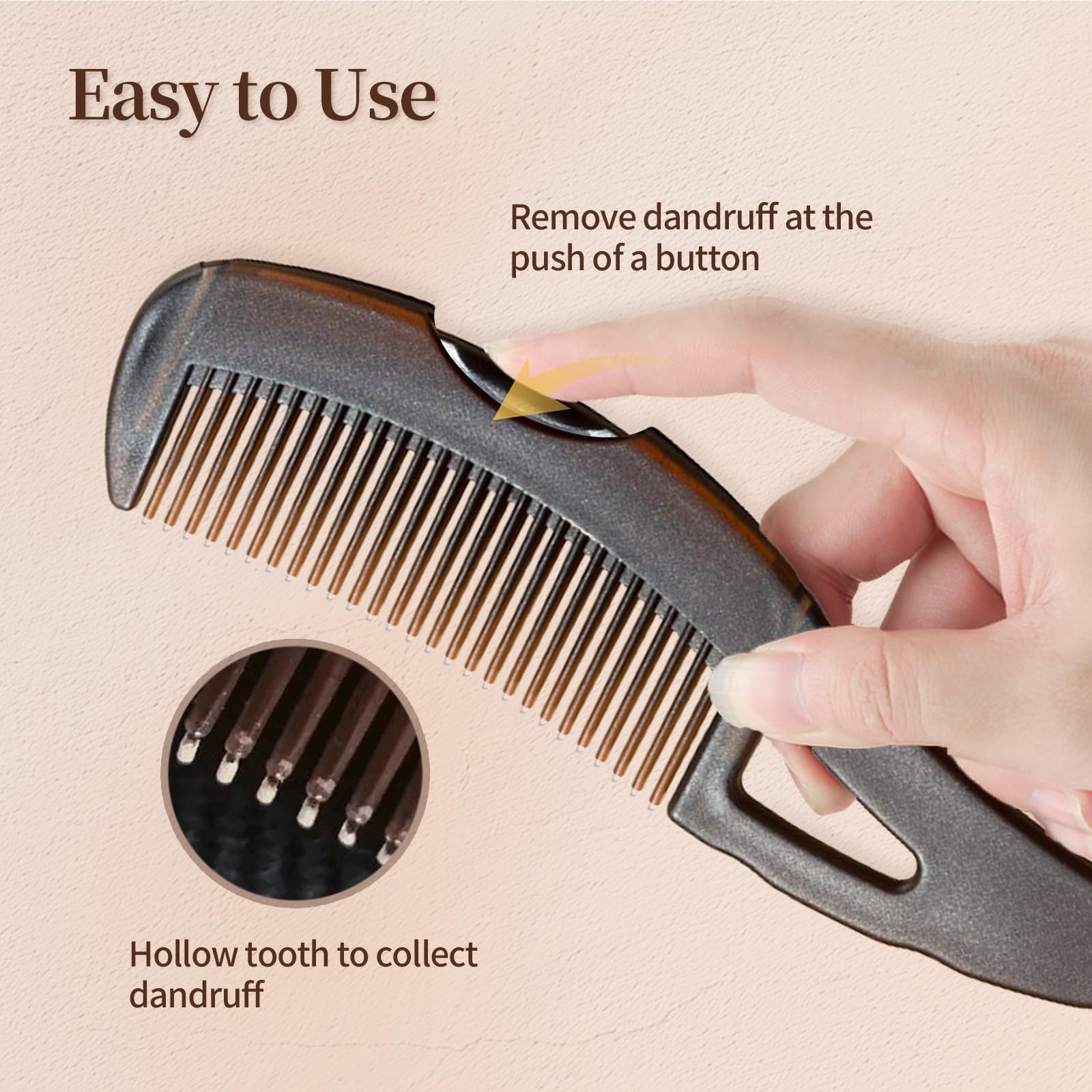 Optisake ergonomic-handle dandruff comb designed for comfortable grip.